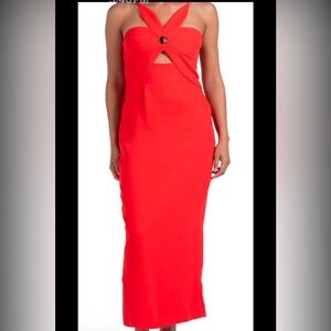 Elegant Cut Out Halter  Orange Midi Dress